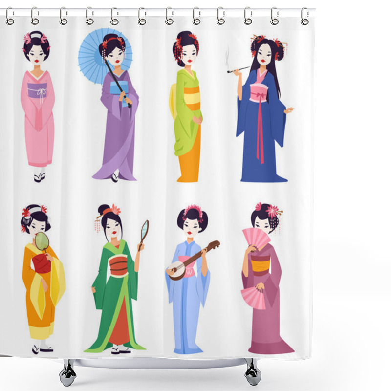 Personality  Vector Set Of Japanese Geisha Girls. Shower Curtains