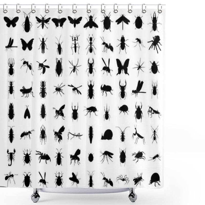 Personality  Big Set Of Insects Silhouettes. Vector Illustrations Isolated On White Background Shower Curtains