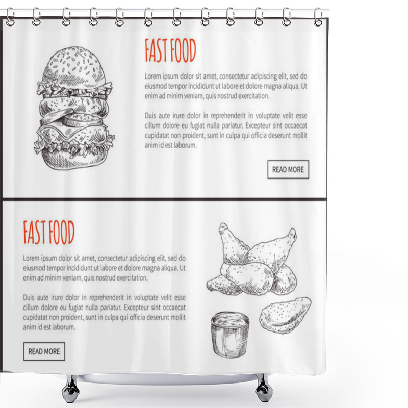 Personality  Fast Food Hamburger And Fried Chicken With Sauce Shower Curtains