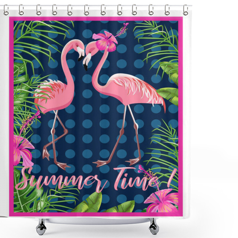 Personality  Invitation Template For A Beach Party. Flamingo And Tropical Leaves.Poster. Shower Curtains