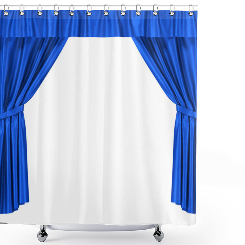 Personality  Blue Silk Curtains With Garter Isolated On White Background. Shower Curtains