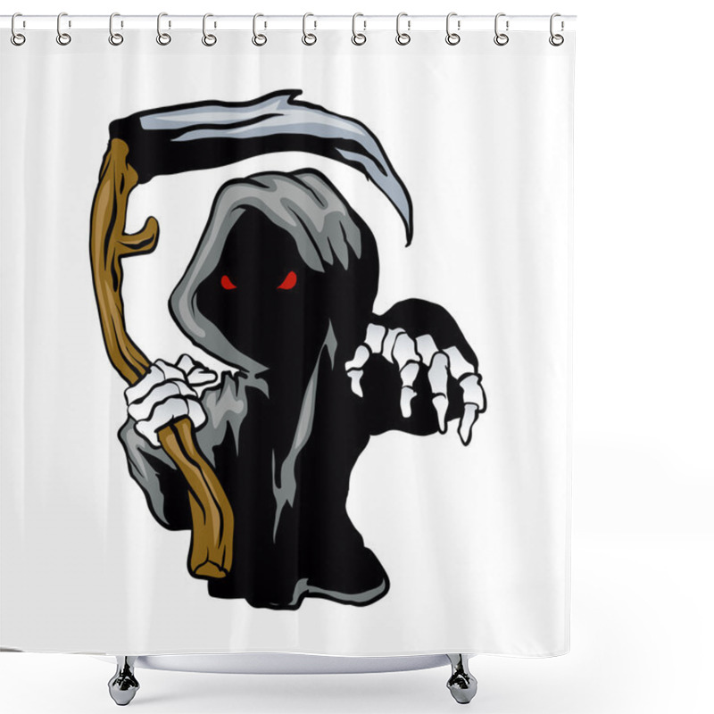 Personality  Cartoon Grim Reaper With Red Eyes Holding A Scythe. Shower Curtains