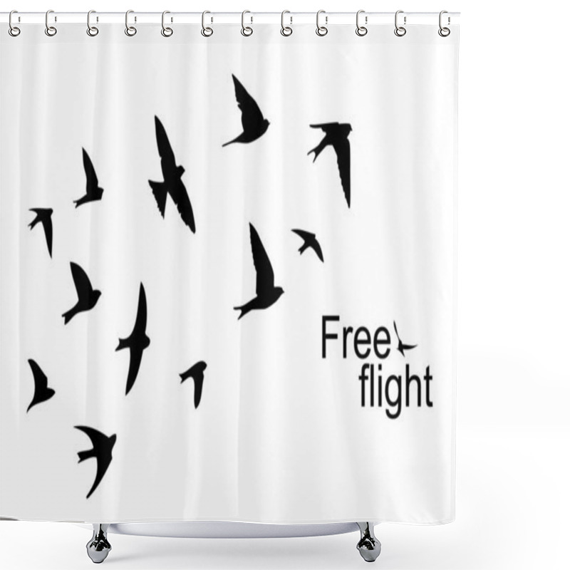 Personality  The Silhouette Of Flying Swallows. Vector Illustration Shower Curtains