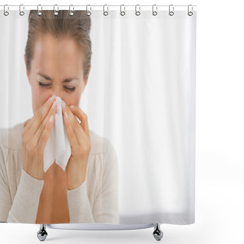 Personality  Young Woman Blowing Nose Shower Curtains