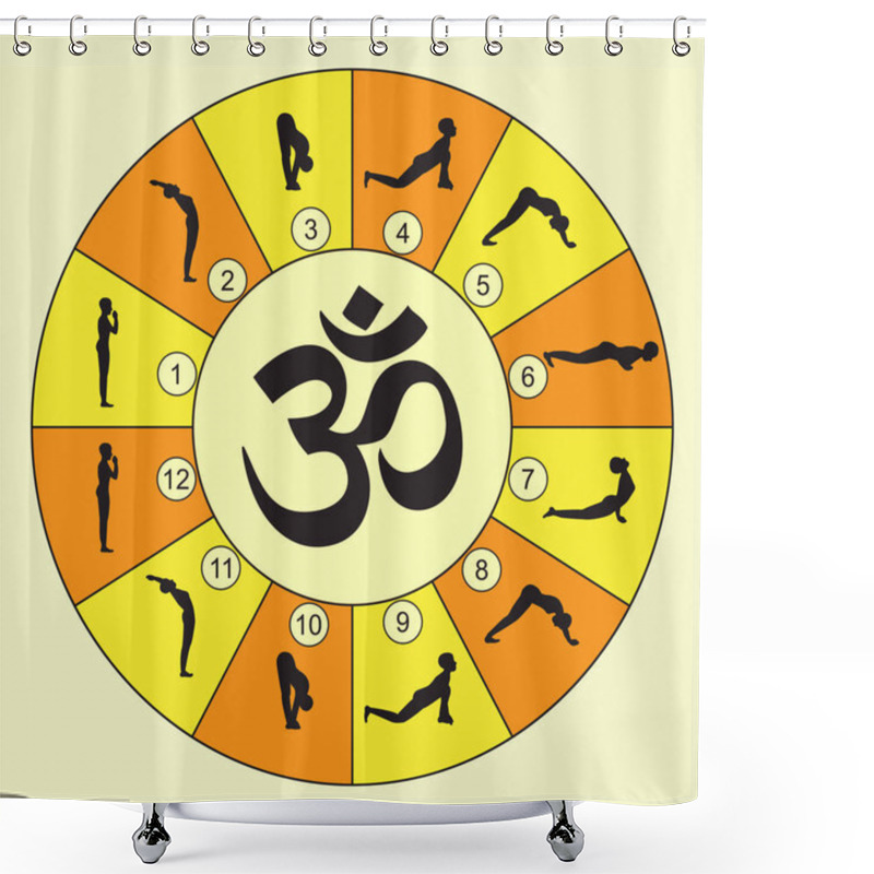 Personality  Vector Illustration Of Yoga Exercise Sun Salutation Surya Namaskara Shower Curtains