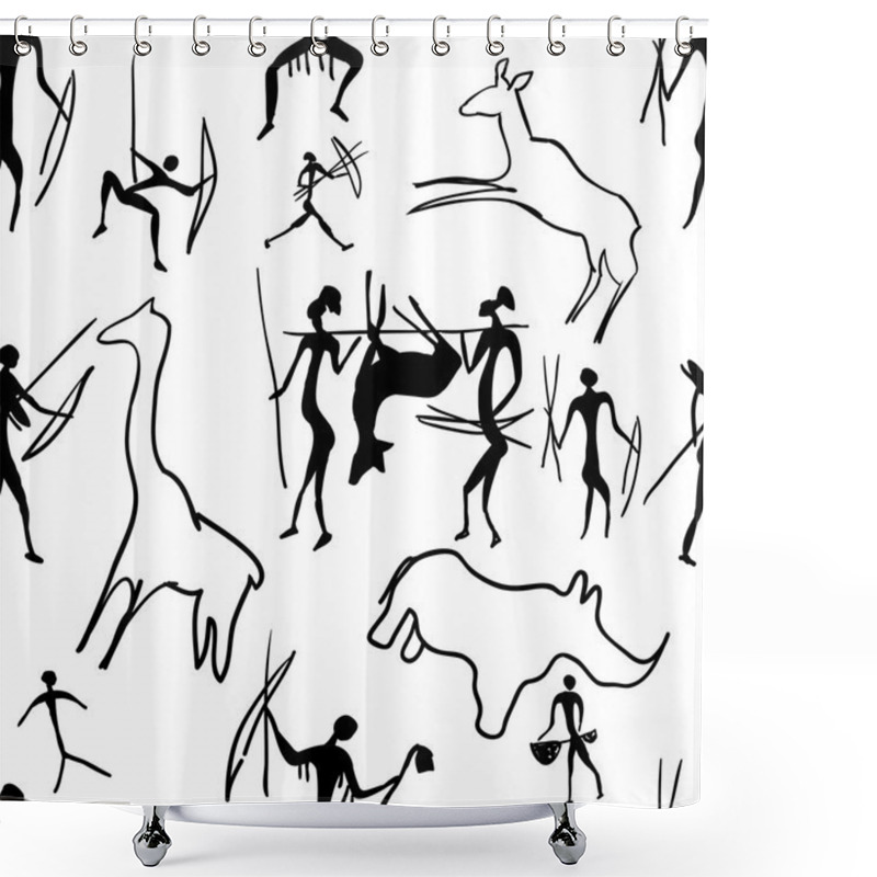 Personality  Seamless Pattern Of Rock Paintings Shower Curtains