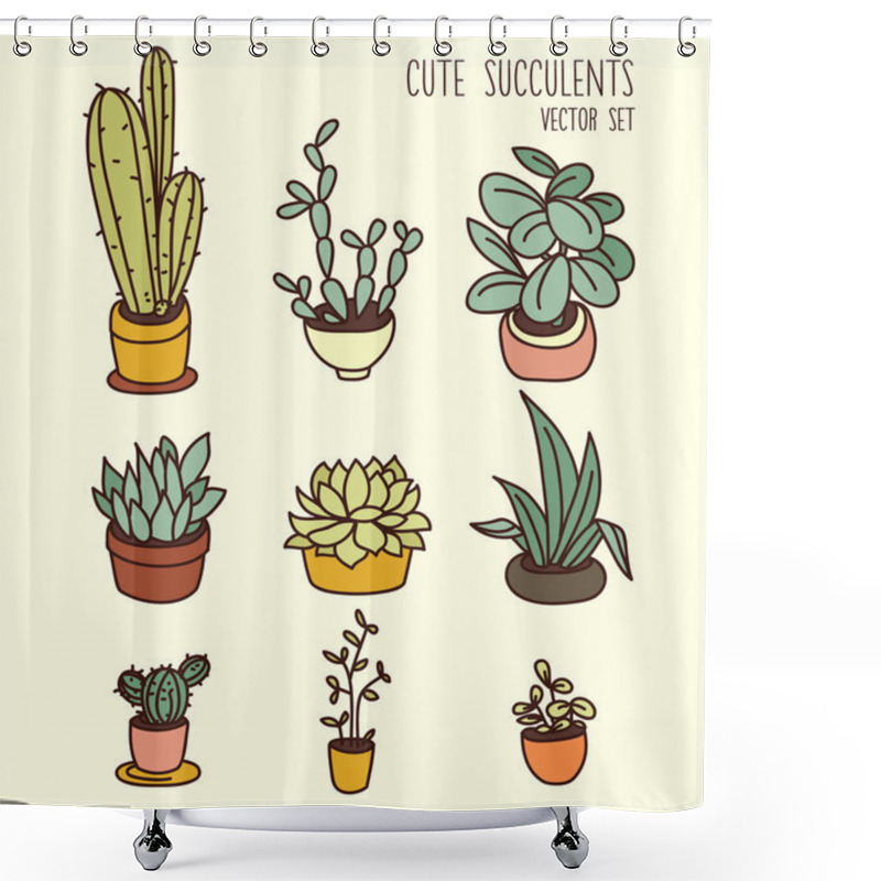 Personality  Set Of Cute Potted Plants Shower Curtains