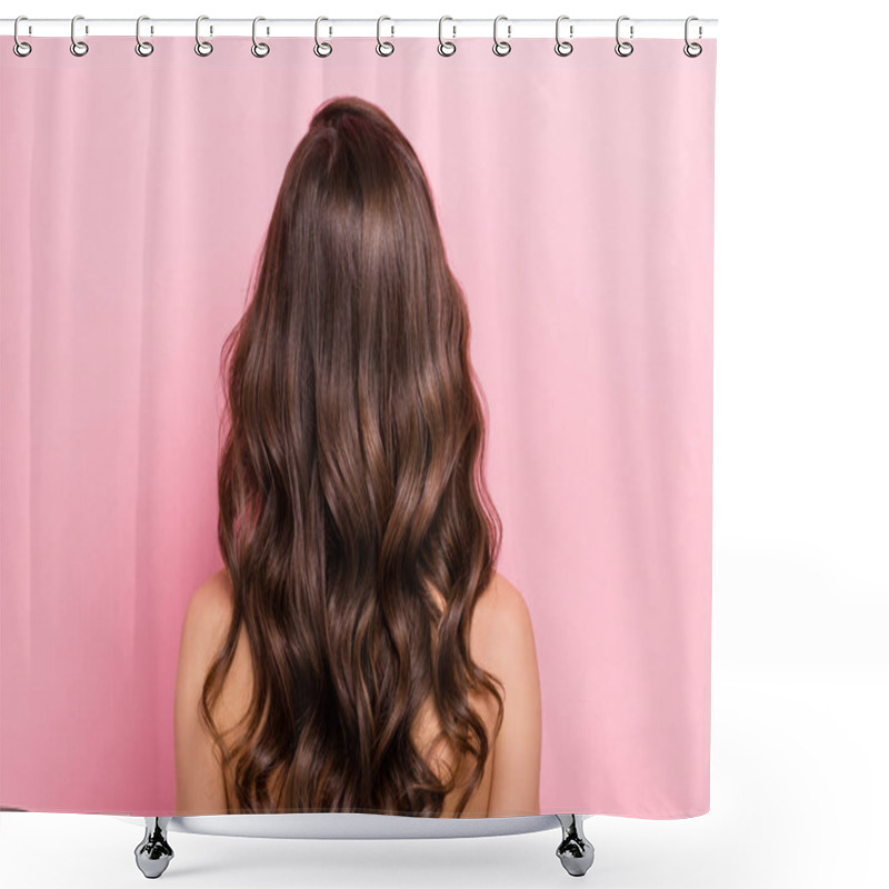 Personality  Rear Back Behind View Portrait Of Attractive Wavy-haired Girl Shine Hairdress Isolated Over Pink Pastel Color Background. Shower Curtains