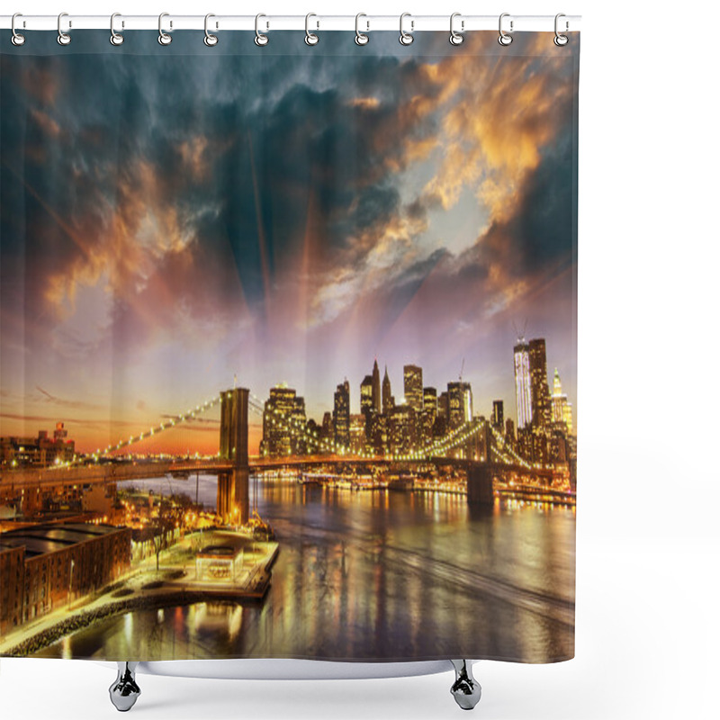 Personality  New York City - Manhattan Skyline At Winter Sunset Shower Curtains