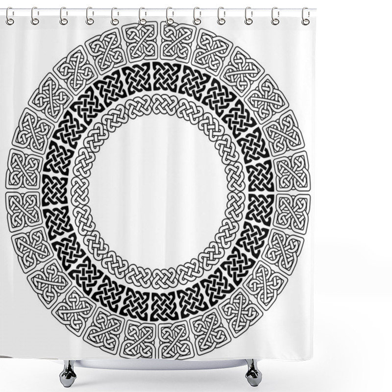 Personality  Mandala Style Celtic Style Endless Knot Symbols In White On Black Background In 3 Circles With Vary Shapes Inspired By Irish St Patrick's Day, And Irish And Scottish Carving Art Shower Curtains