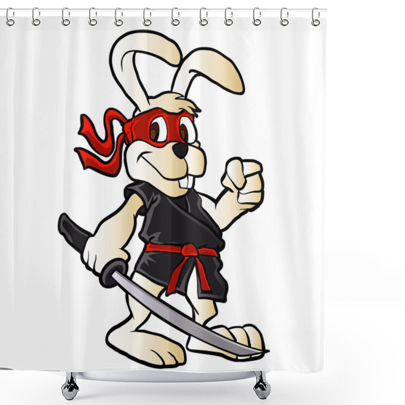 Personality  Ninja Rabbit Cartoon Vector Illustration Shower Curtains