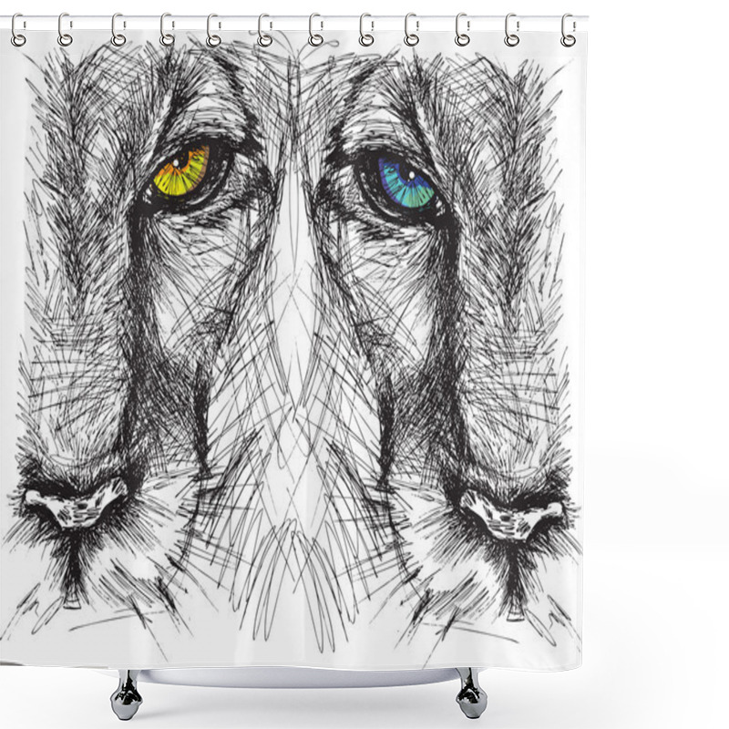 Personality  Hand Drawn Sketch Of A Lion Looking Intently At The Camera Shower Curtains