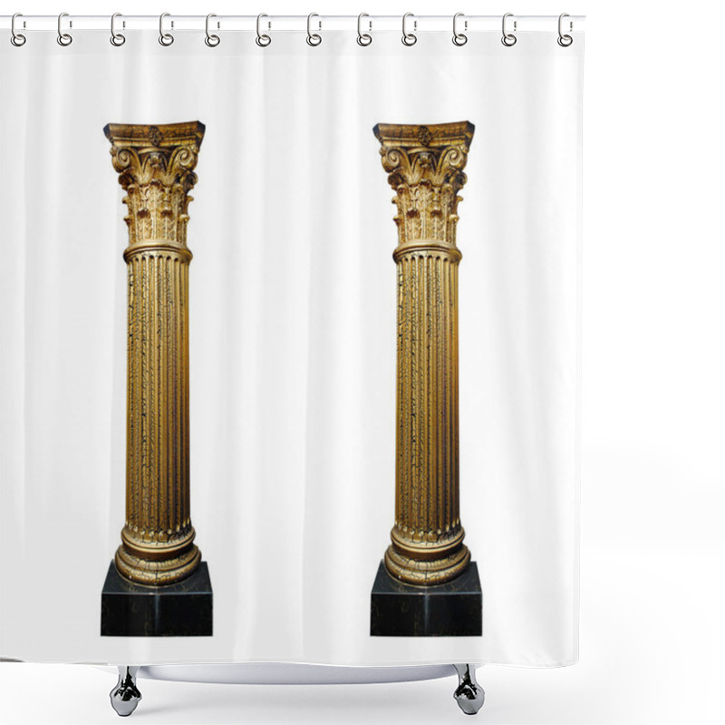 Personality  Two Gold Columns Isolated On White Background Shower Curtains