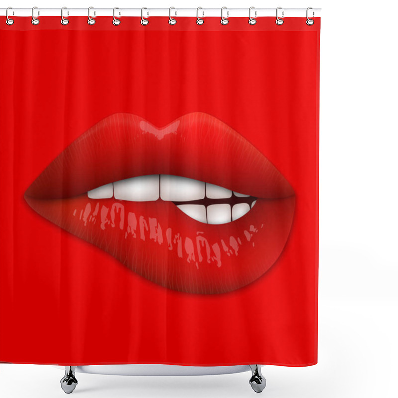 Personality  Realistic 3d Red Lips Isolated. Vector Illustration. Shower Curtains