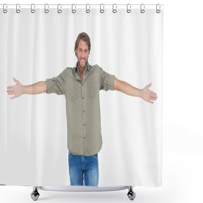 Personality  Smiling Man With Arms Open Wide Shower Curtains