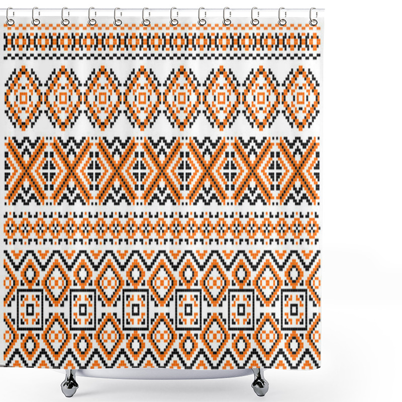 Personality  Close Up Cross Stitch Ethnic Borders And Patterns Shower Curtains