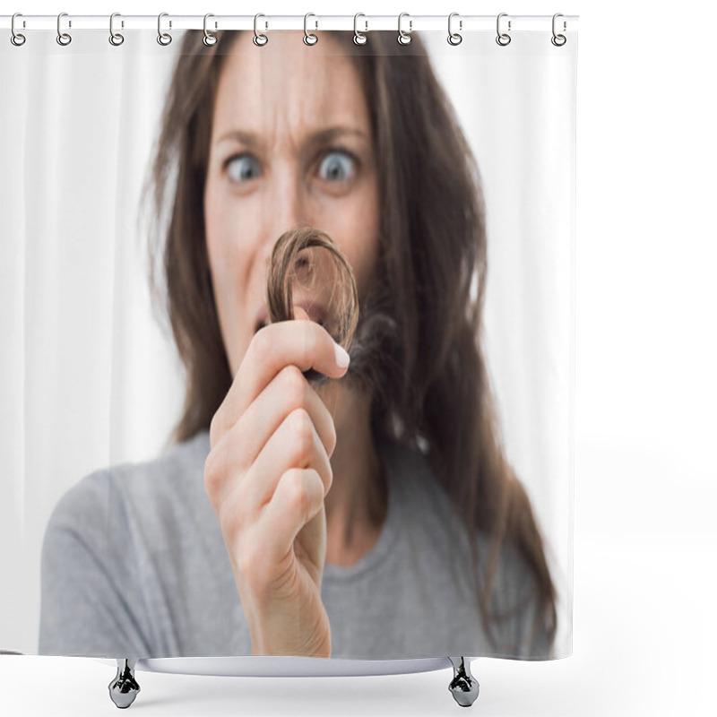 Personality  Woman Checking Split Ends Shower Curtains