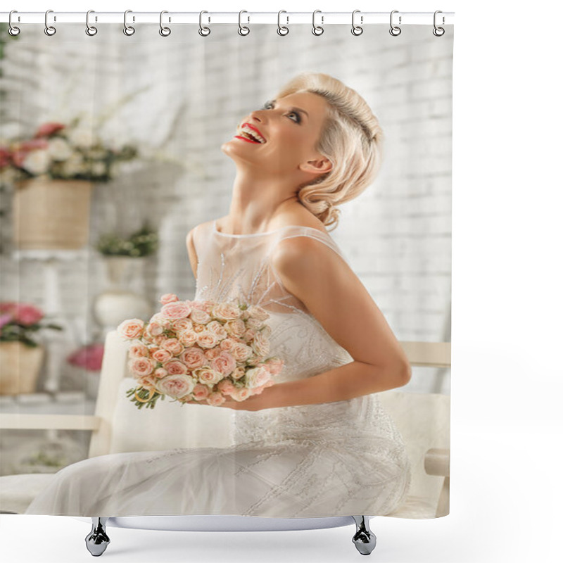 Personality  The Beautiful  Woman Posing In A Wedding Dress Shower Curtains