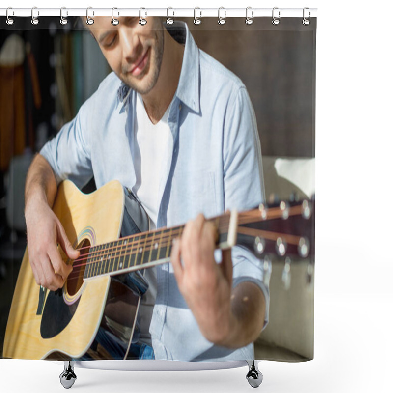 Personality  Young Man Playing Guitar Shower Curtains