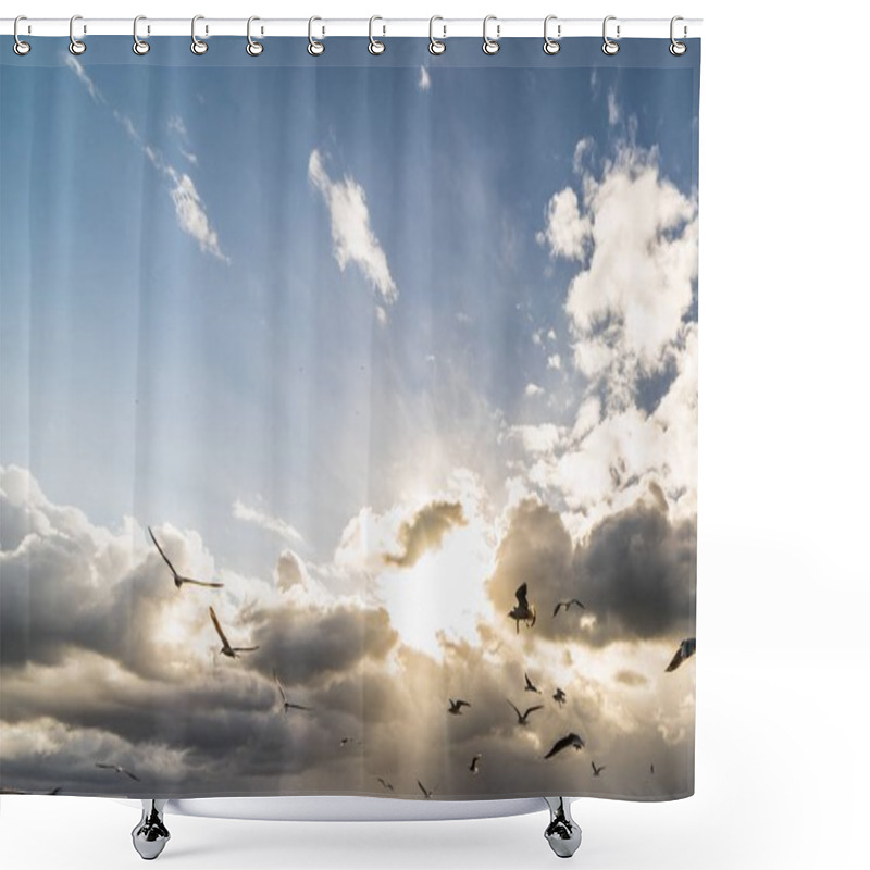 Personality  Sea Beach, Beautiful Cloudy Sky, Sun, Sea Shower Curtains