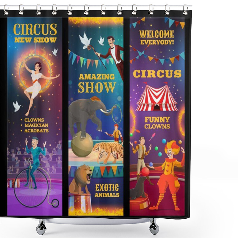 Personality  Magician, Animals, Clown And Acrobats In Circus Shower Curtains