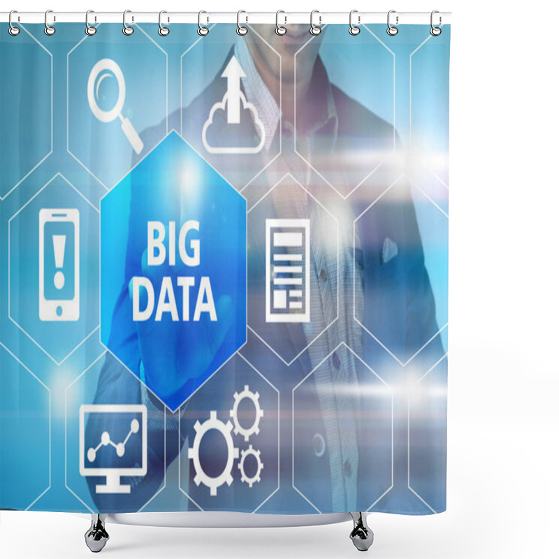 Personality  Big Data Concept Man Selecting And Pressing Big Data Symbol Shower Curtains