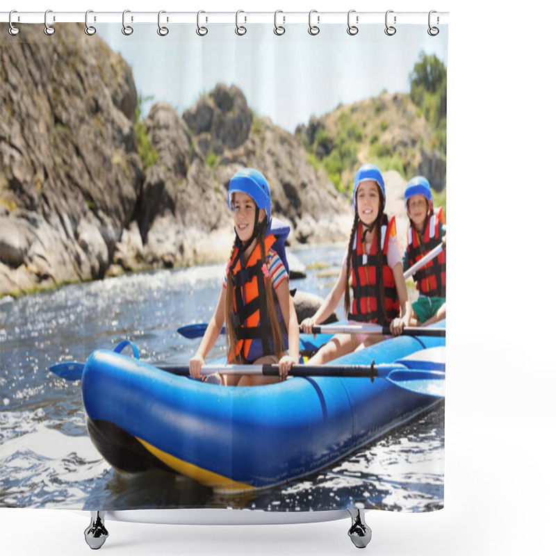 Personality  Little Children Kayaking On River. Summer Camp Shower Curtains