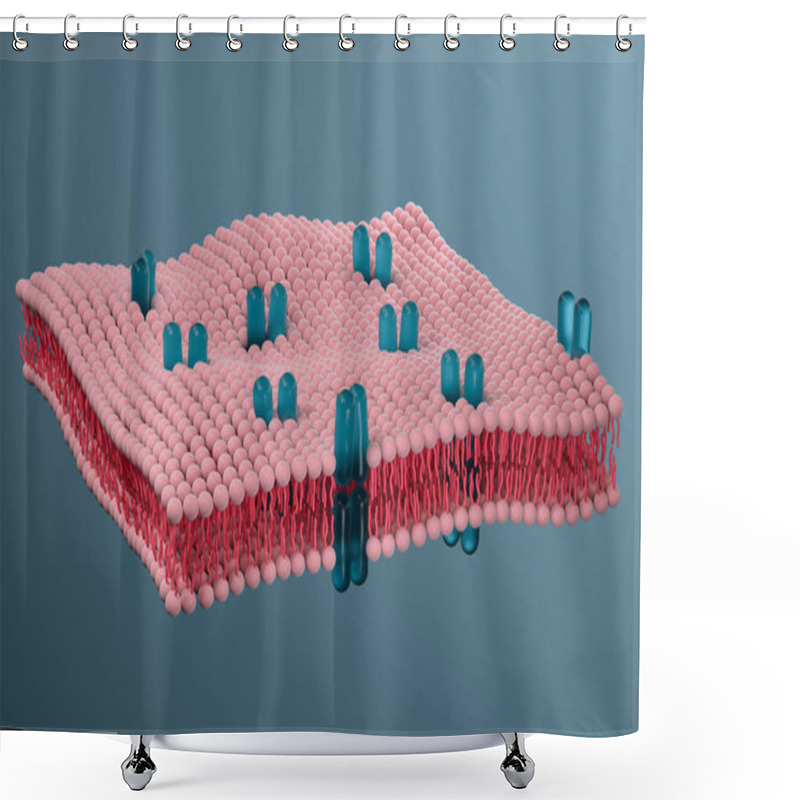 Personality  Cell Membrane And Biology, Biological Concept, 3d Rendering. Computer Digital Drawing. Shower Curtains