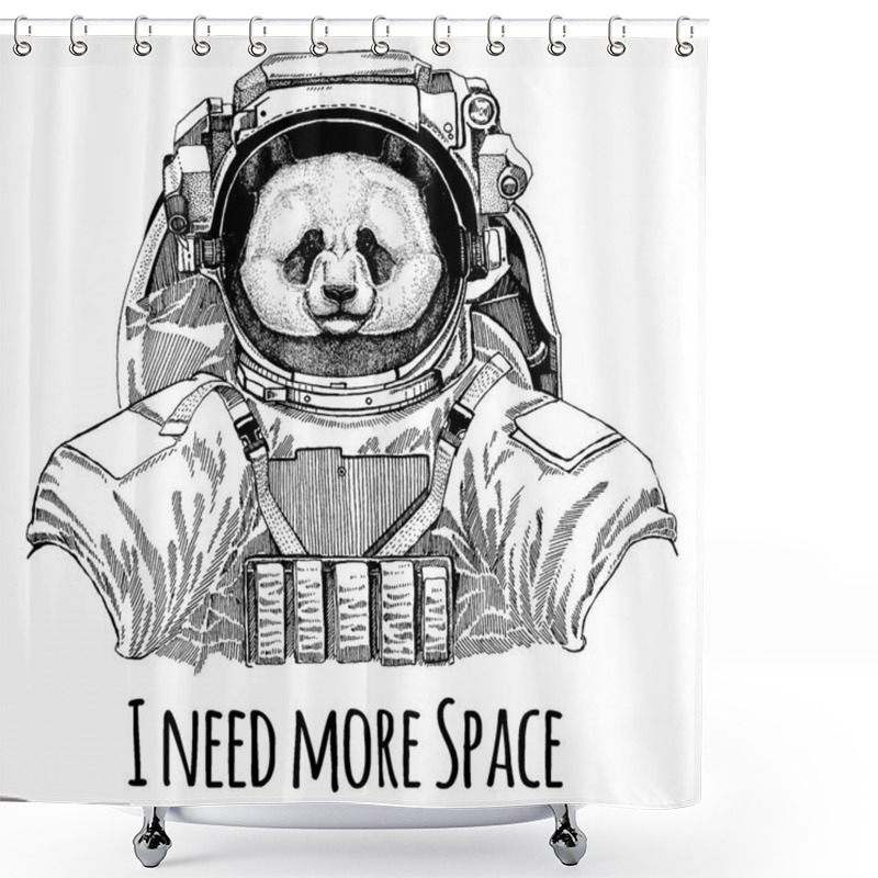 Personality  Panda, Bamboo Bear Astronaut. Space Suit. Hand Drawn Image Of Lion For Tattoo, T-shirt, Emblem, Badge, Logo Patch Kindergarten Poster Children Clothing Shower Curtains