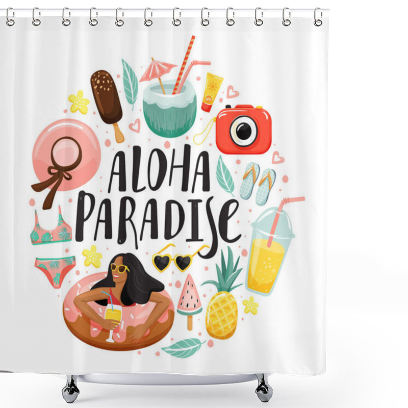 Personality  Set Of Cute Summer Elements And Lettering. Shower Curtains