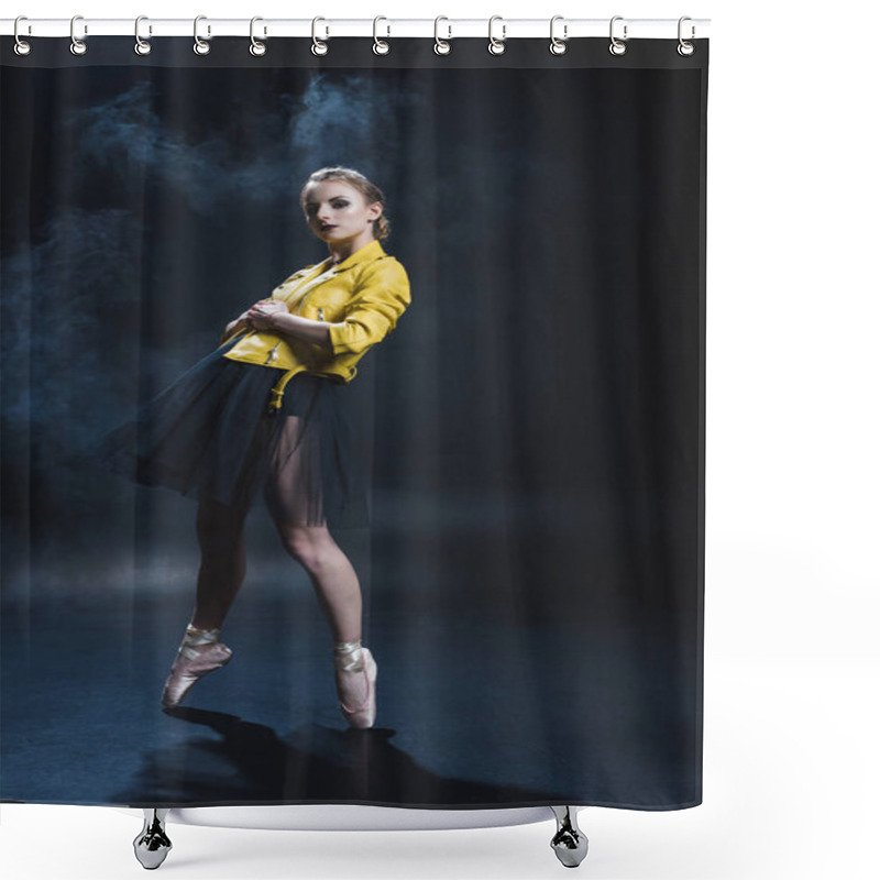 Personality  Ballet Dancer In Leather Jacket  Shower Curtains