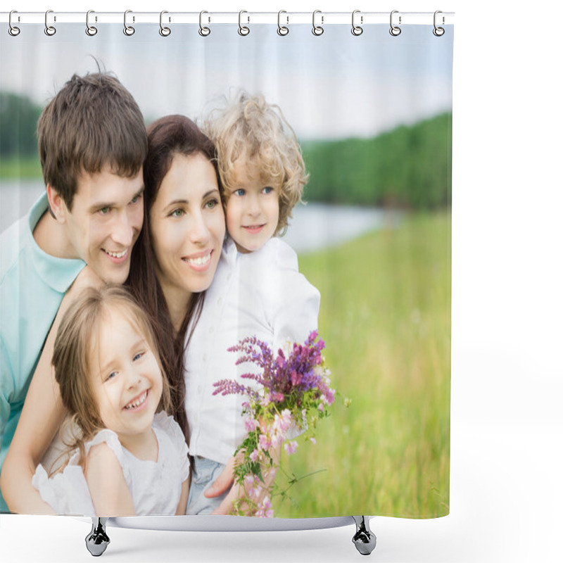 Personality  Happy Family Outdoors Shower Curtains