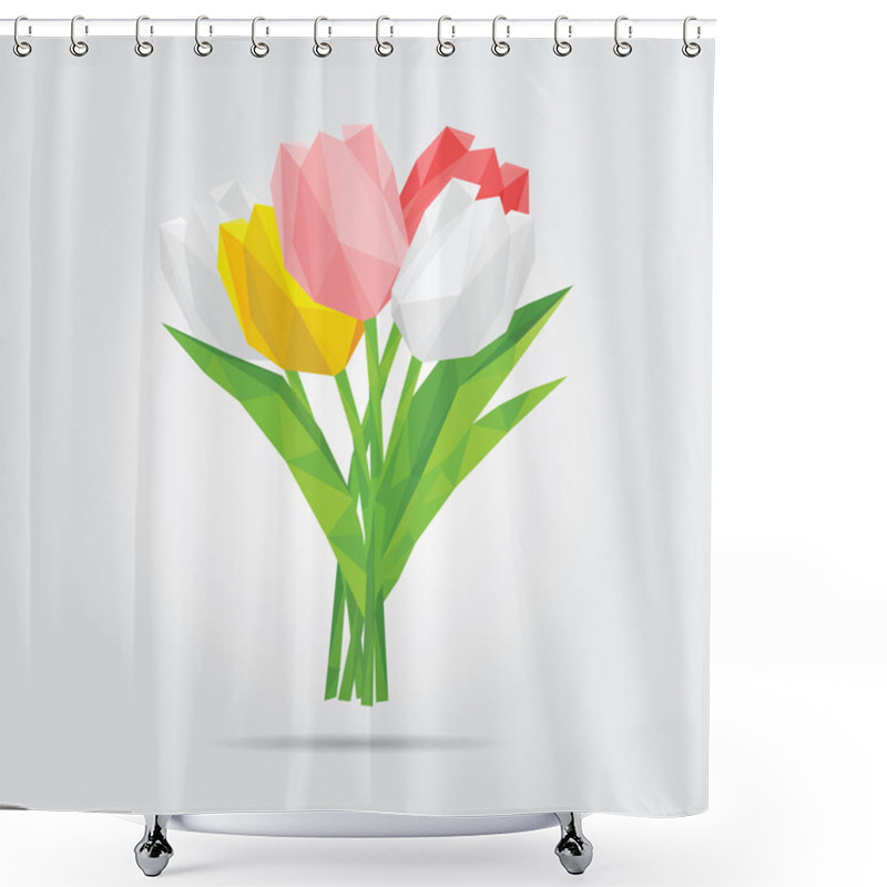 Personality  Polygonal Flowers. Polygonal Tulips In Vector Shower Curtains