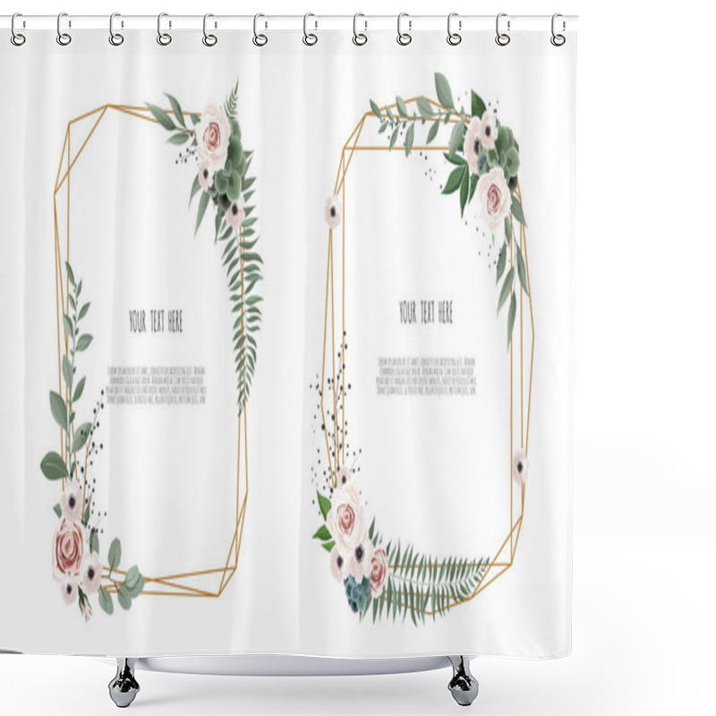 Personality  Vector Floral Botanical Card Design With Leaves With Geometrical Frame. Shower Curtains