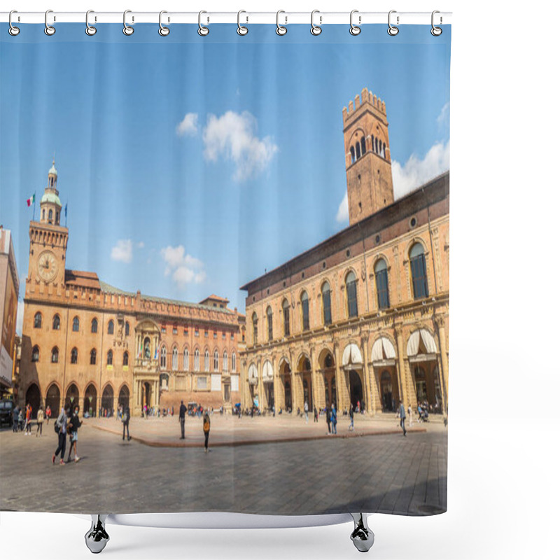 Personality  Bologna, Italy: 04-15-2021: Extra Wide View Of Maggiore Square In Bologna Shower Curtains