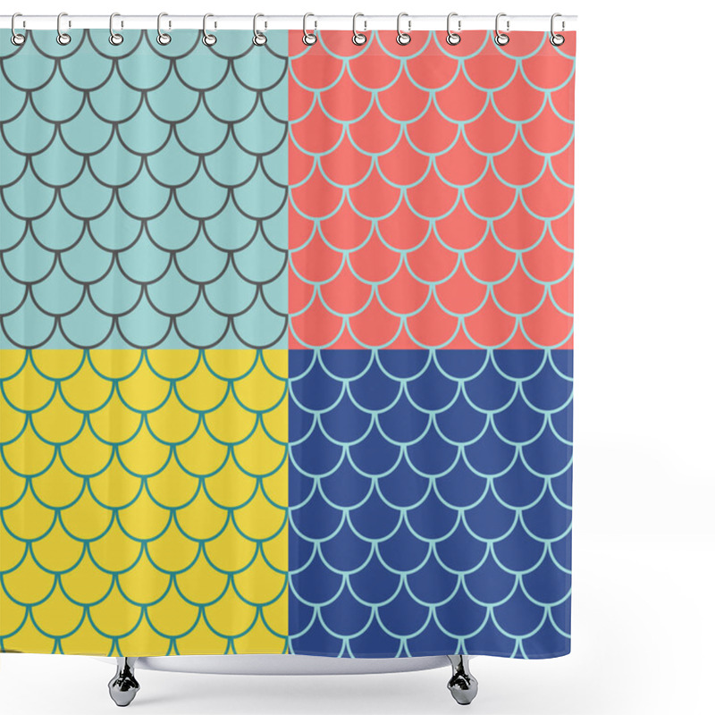 Personality  Set Of Fish Scales Seamless Patterns Shower Curtains