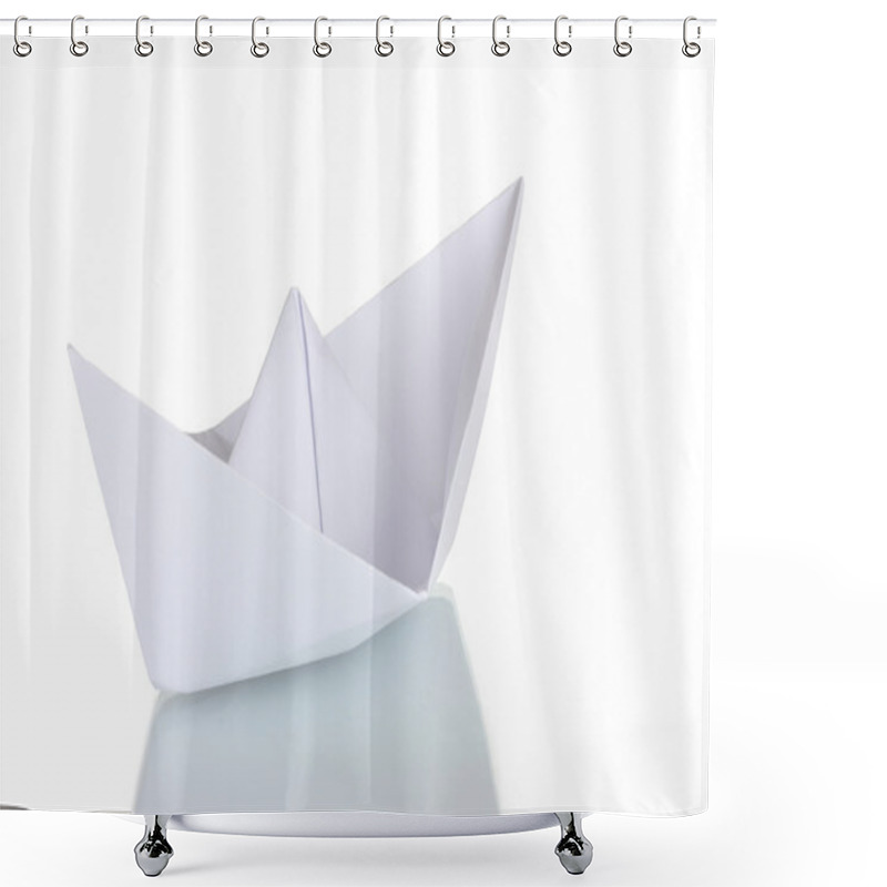 Personality  Origami Paper Boat Isolated On White Shower Curtains