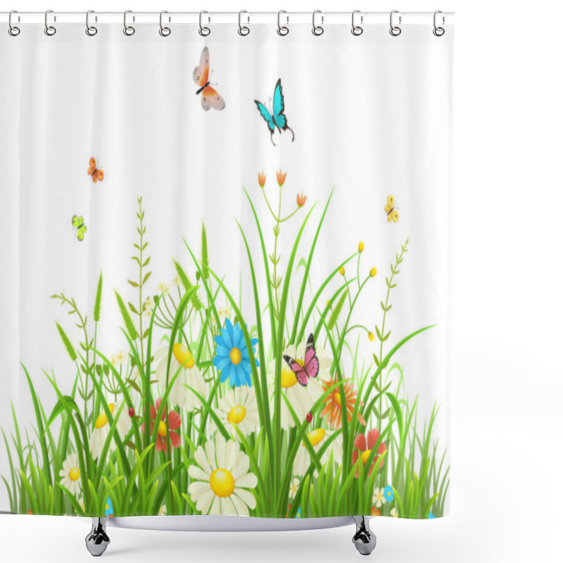 Personality  Green Grass With Flowers Shower Curtains