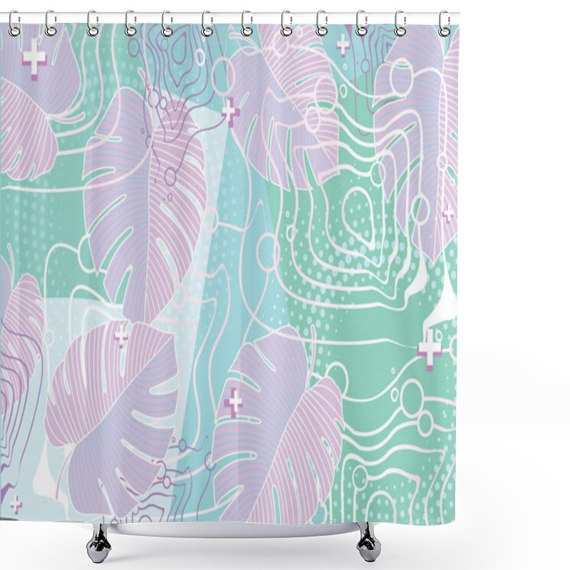 Personality  Geometrical Vector Exotic Background With Palm Leaves. Floral Elements With Geometrical Style . Shower Curtains