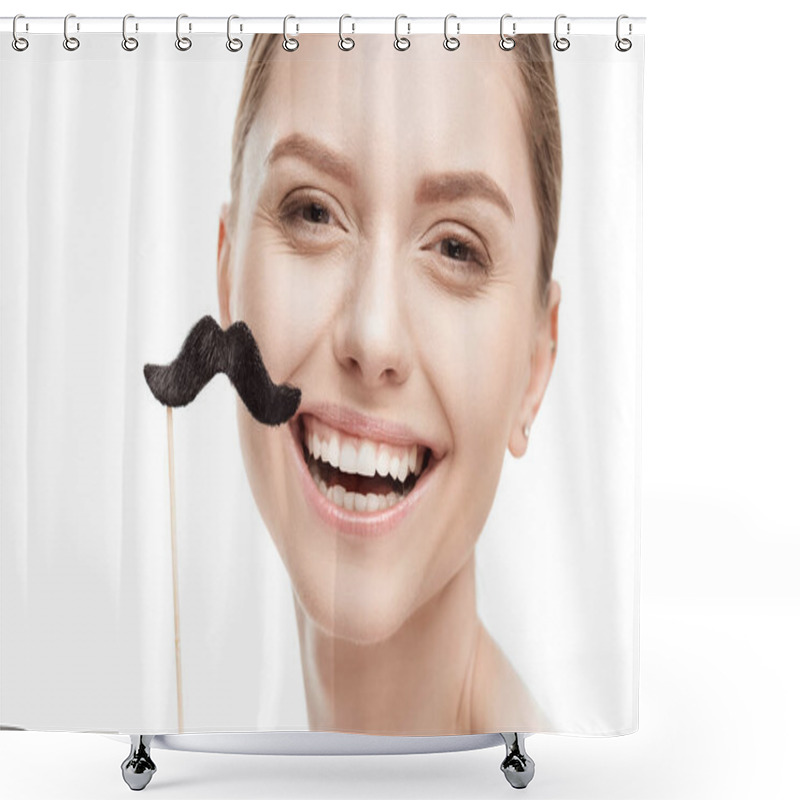 Personality  Woman With Black Mustaches On Stick Shower Curtains