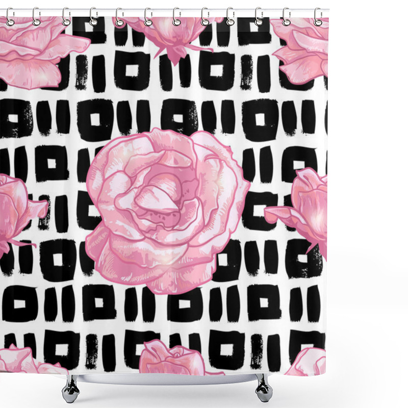 Personality  Seamless Pattern With Grunge Background And Roses Shower Curtains