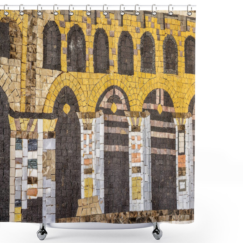 Personality  Detailed Roman Mosaic Displaying Intricate Architectural Designs With Arches. This Historical Artwork Captures The Elegance And Craftsmanship Of Ancient Roman Civilization, Emphasizing Geometry Shower Curtains