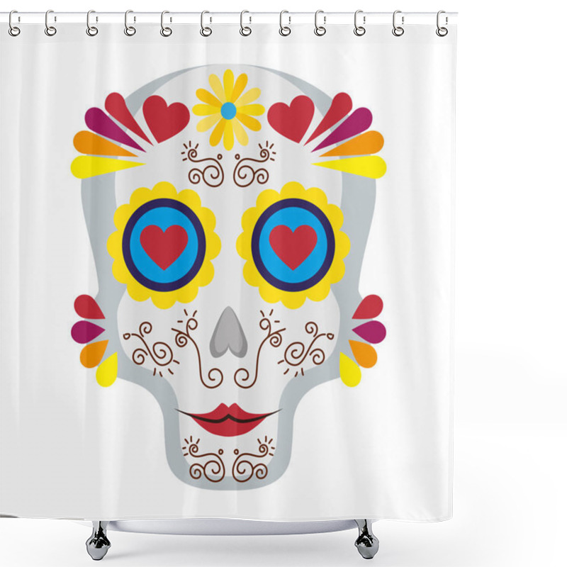 Personality  Mask Of The Santa Death With Flowers Vector Illustration Design Shower Curtains