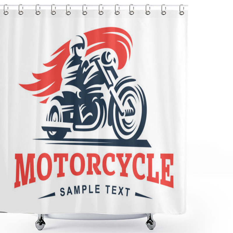 Personality  Biker, Fire, Motorcycle, Emblem And Label Shower Curtains