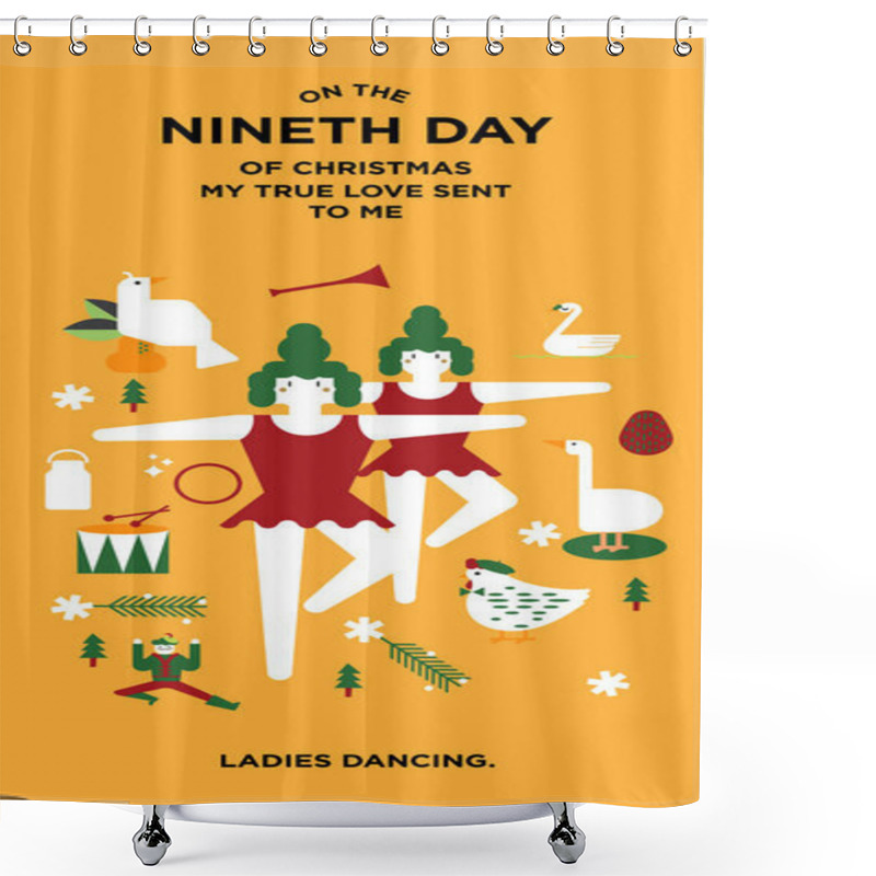 Personality  Ladies Dancing On Orange Background, Merry Christmas Concept Shower Curtains