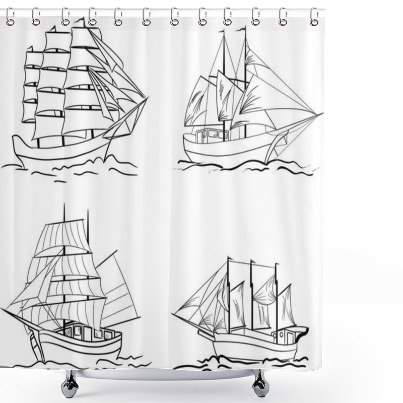 Personality  Set Of Sketch Sailing Vessel. Vector Illustration. Shower Curtains