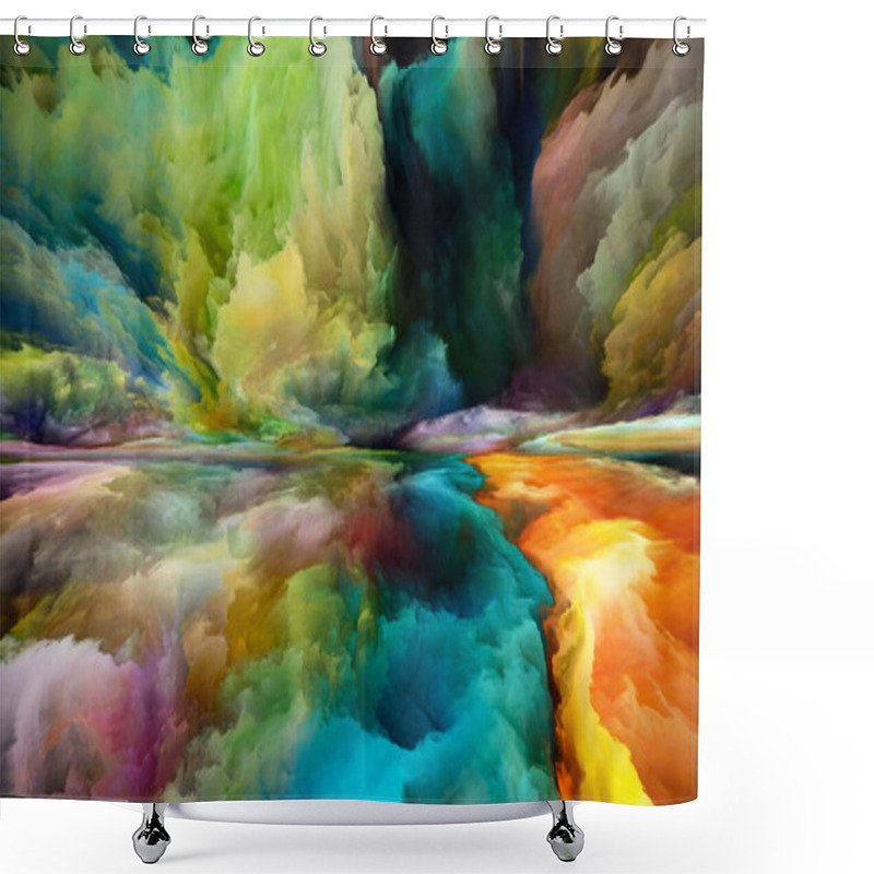 Personality  Color Dreams. Landscapes Of The Mind Series. Interplay Of Bright Paint, Motion Gradients And Surreal Mountains And Clouds Related To Life, Art, Poetry, Creativity And Imagination Shower Curtains