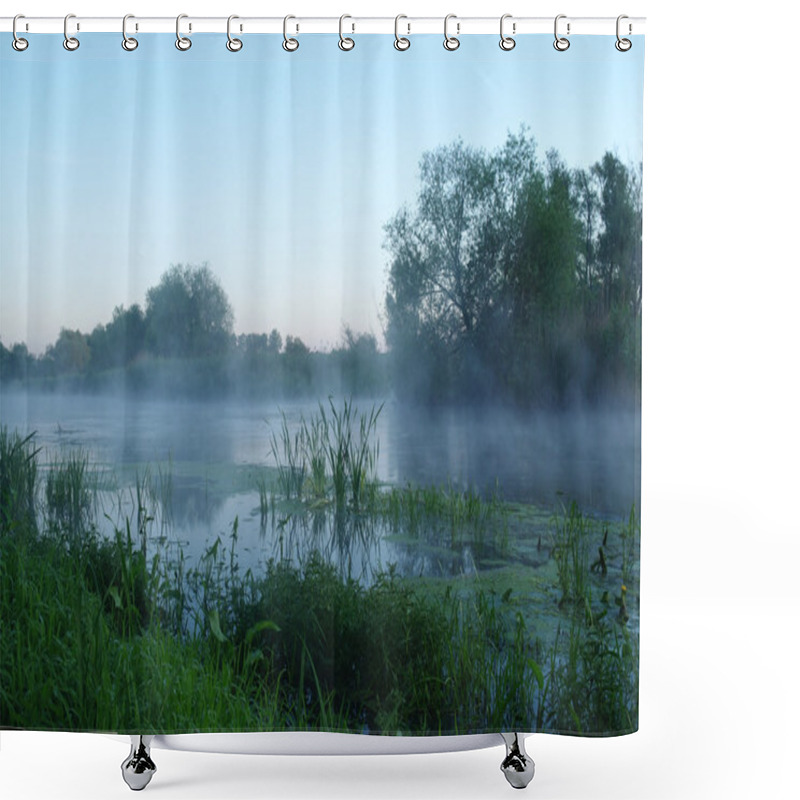 Personality  Morning Landscape With Fog On The River Shower Curtains