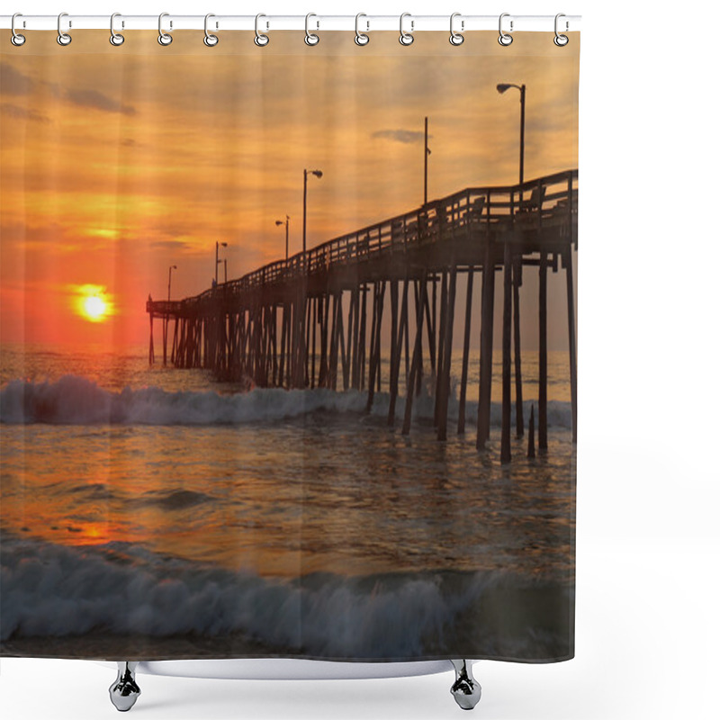 Personality  Sunrise By A Fishing Pier In North Carolina Shower Curtains