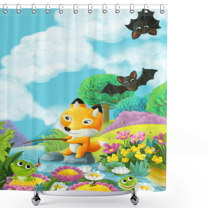 Personality  Cartoon Fun Scene Different Forest Animals Friends In Forest Illustration Shower Curtains